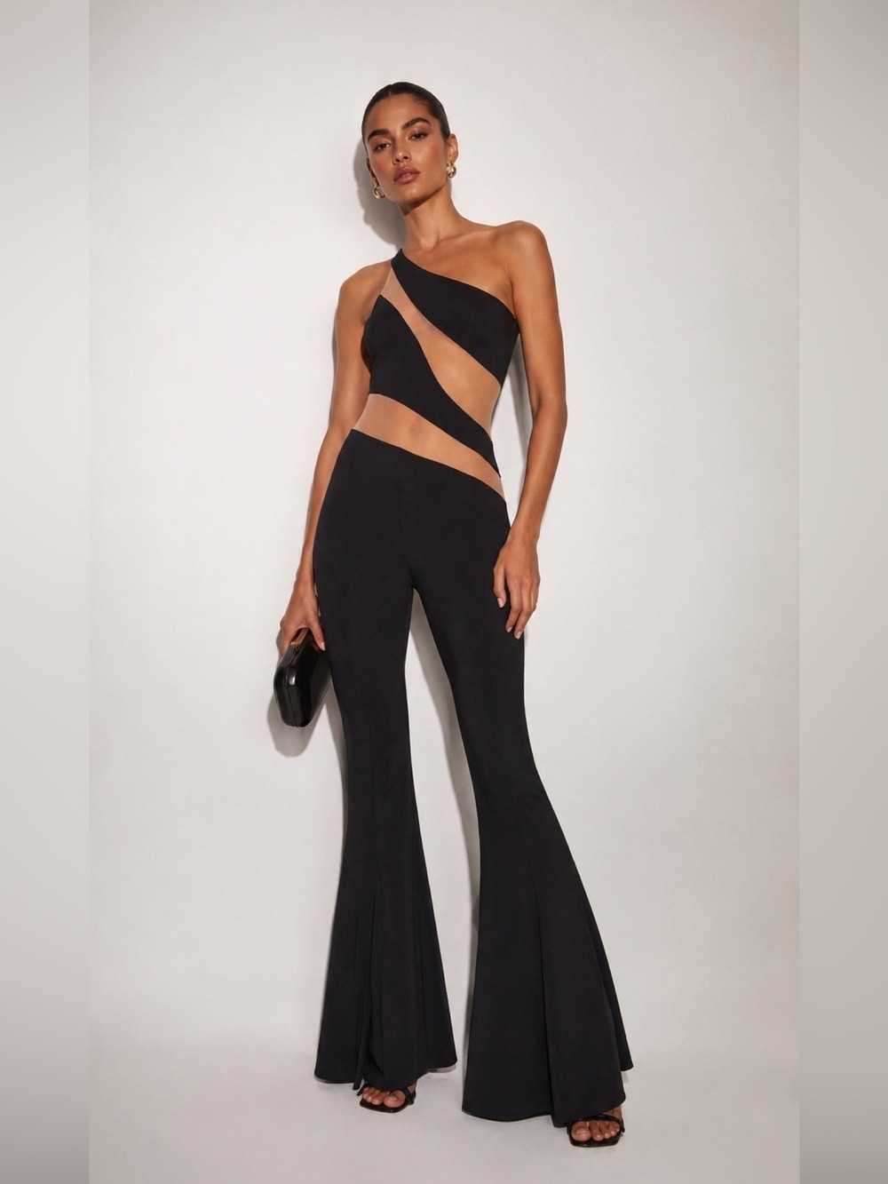 Norma Kamali Snake Mesh Fishtail Jumpsuit Black Nude Size M NWT